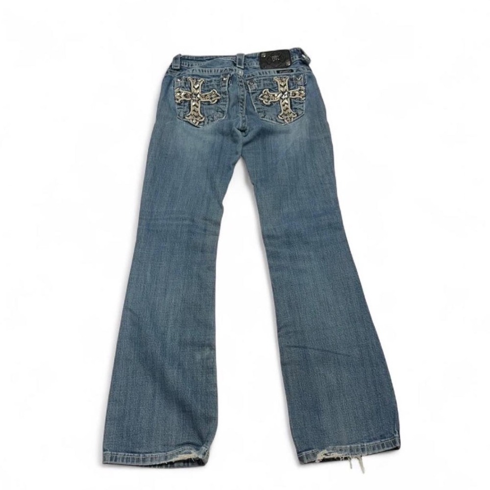 Miss Me Signature Rise Bootcut Jeans JP5321BU Blue Embellished Cross Size 26